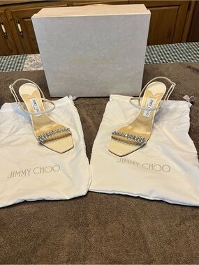 Jimmy Choo Latte/Crystal-Strap Stiletto Sandals